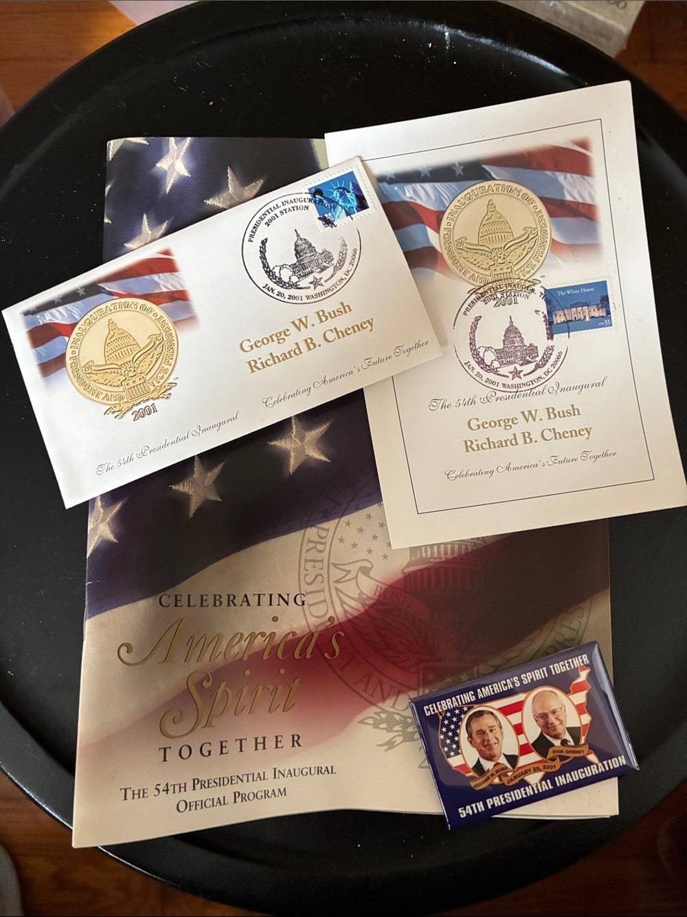 Bush Cheney inauguration stamp covers and official program January 20, 2001